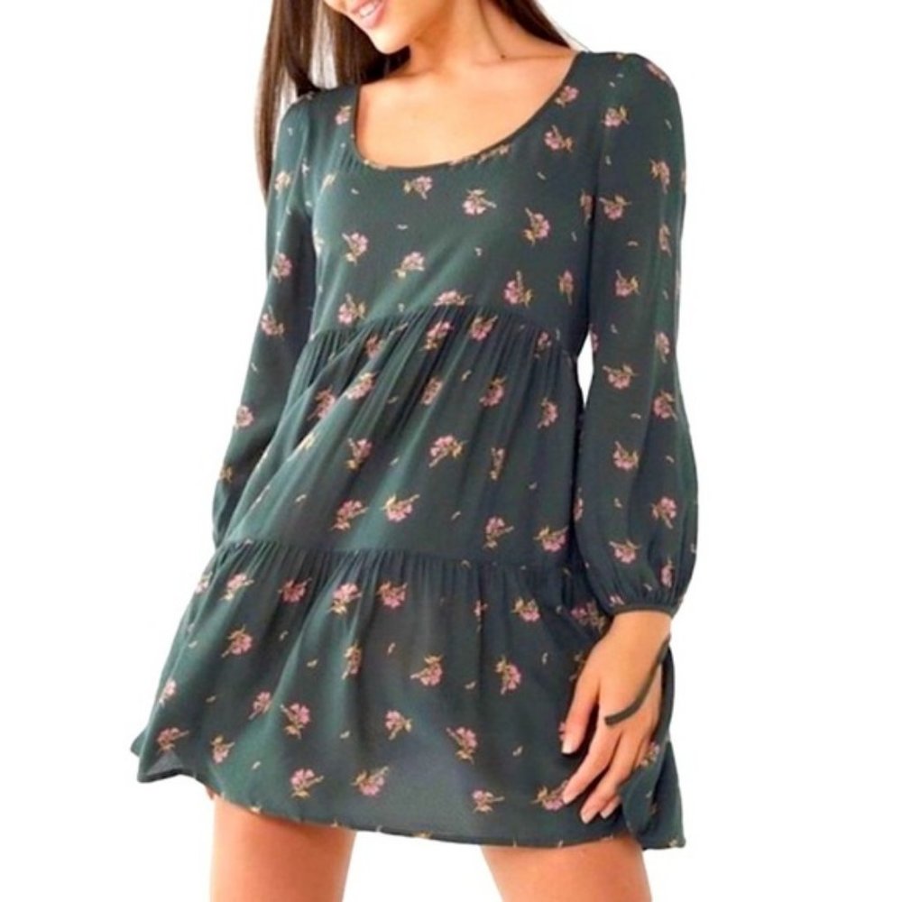 Urban Outfitters Green Floral Long Sleeve Dress Size M